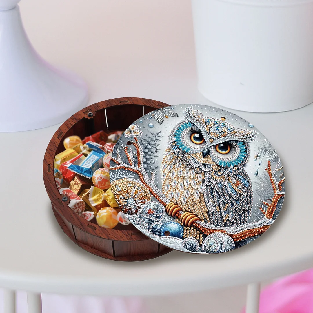 Diamond Painting Round Snack Box Kit Art Decor for Handmade Decor Gifts (Owl)