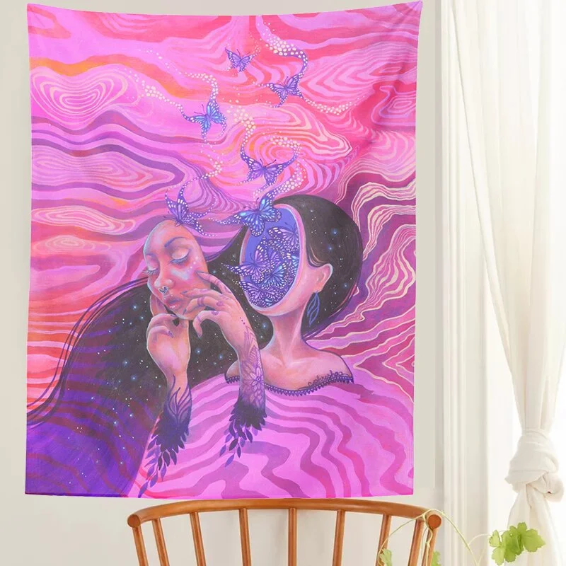 Psychedelic Pink Tapestry Wall Hanging Boho Decor Wall Cloth Tapestries INS Hippie Psychedelic Butterfly Tapestry Wall Carpet