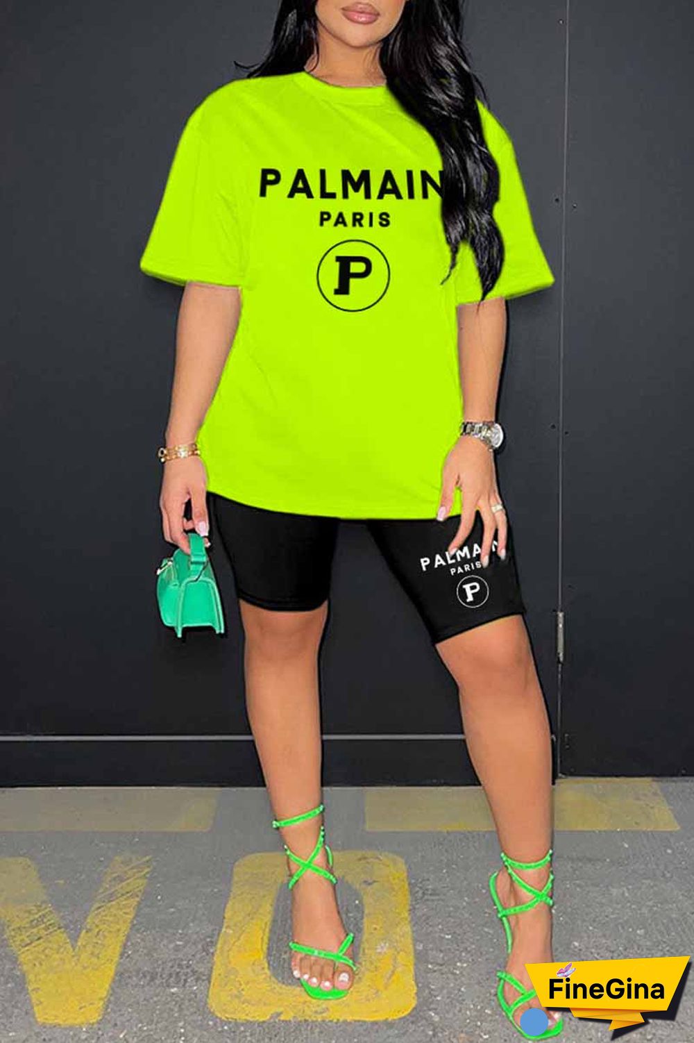 Blue Casual Print Letter O Neck Short Sleeve Two Pieces