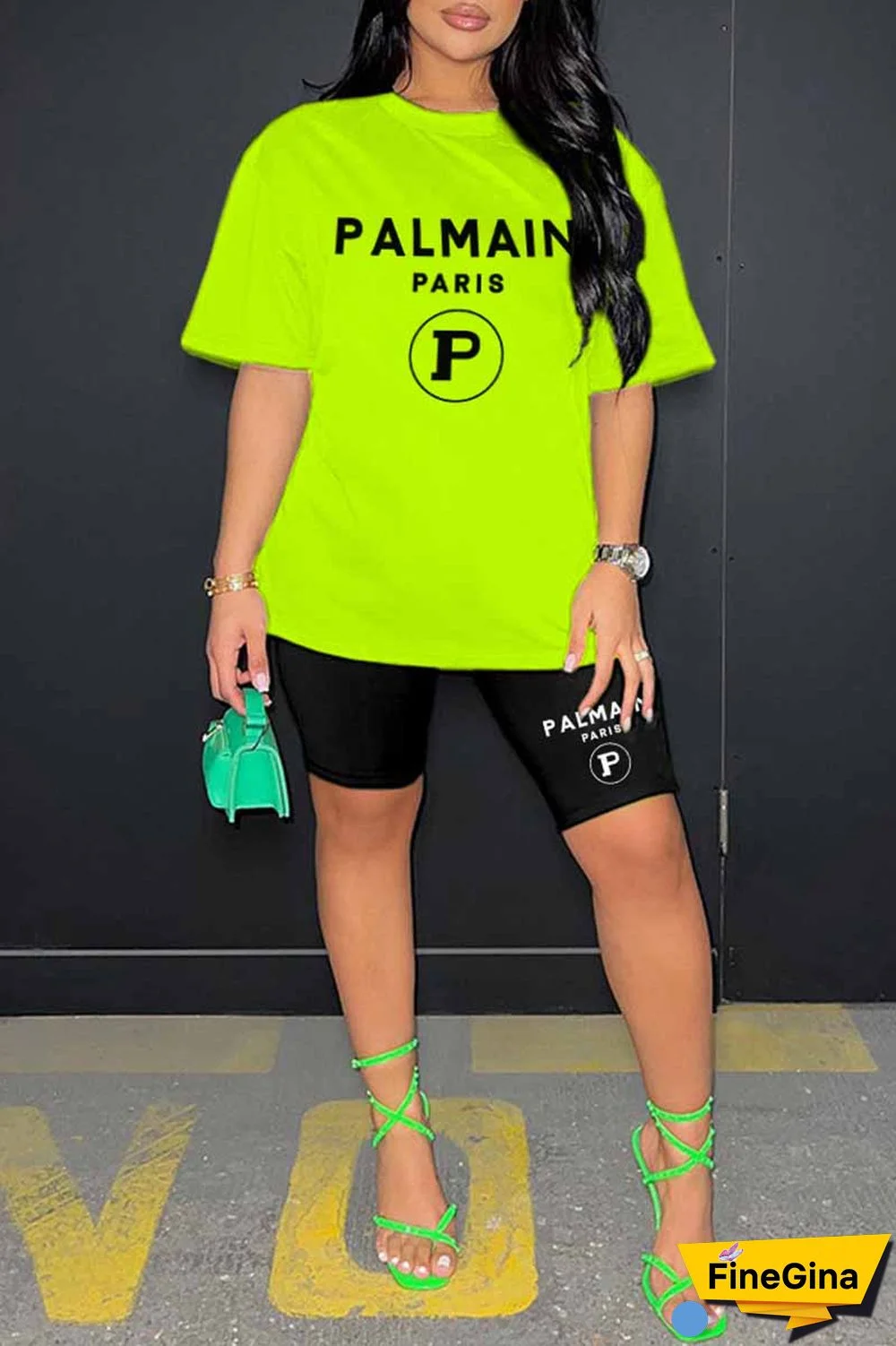 Blue Casual Print Letter O Neck Short Sleeve Two Pieces