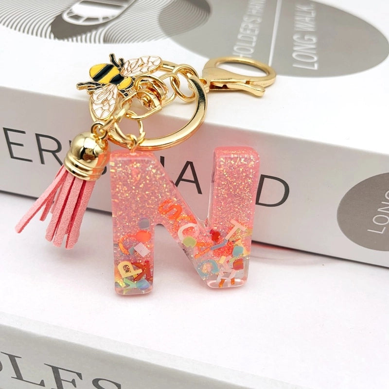 Retro Classic Style Letter Bee Resin Women’s Bag Pendant Keychain