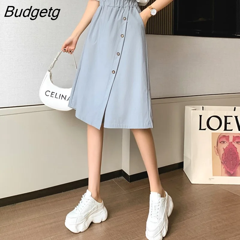 Budgetg Fashion 2023 Summer Korean Style Cotton Wide Leg Capris Women Short Pants High Elastic Bud Waist Shorts Skirts Female