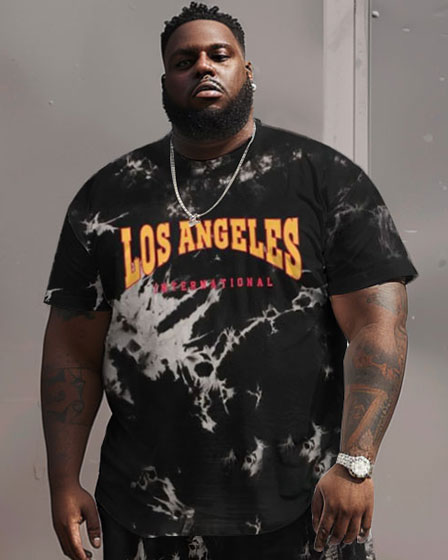 Street Hip Hop Alphabet Print Black Big & Tall Men's Set