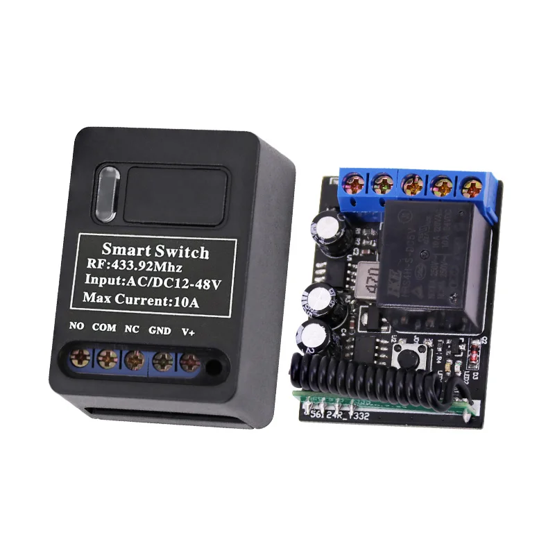 AC/DC 12-48V  433Mhz 1 channel 10A relay RF wireless receiver switch for learning code fixed code remote control