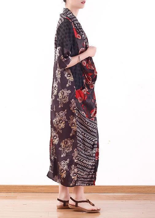 Silk red printed chest cross fashion letter dress plus size loose women's clothing