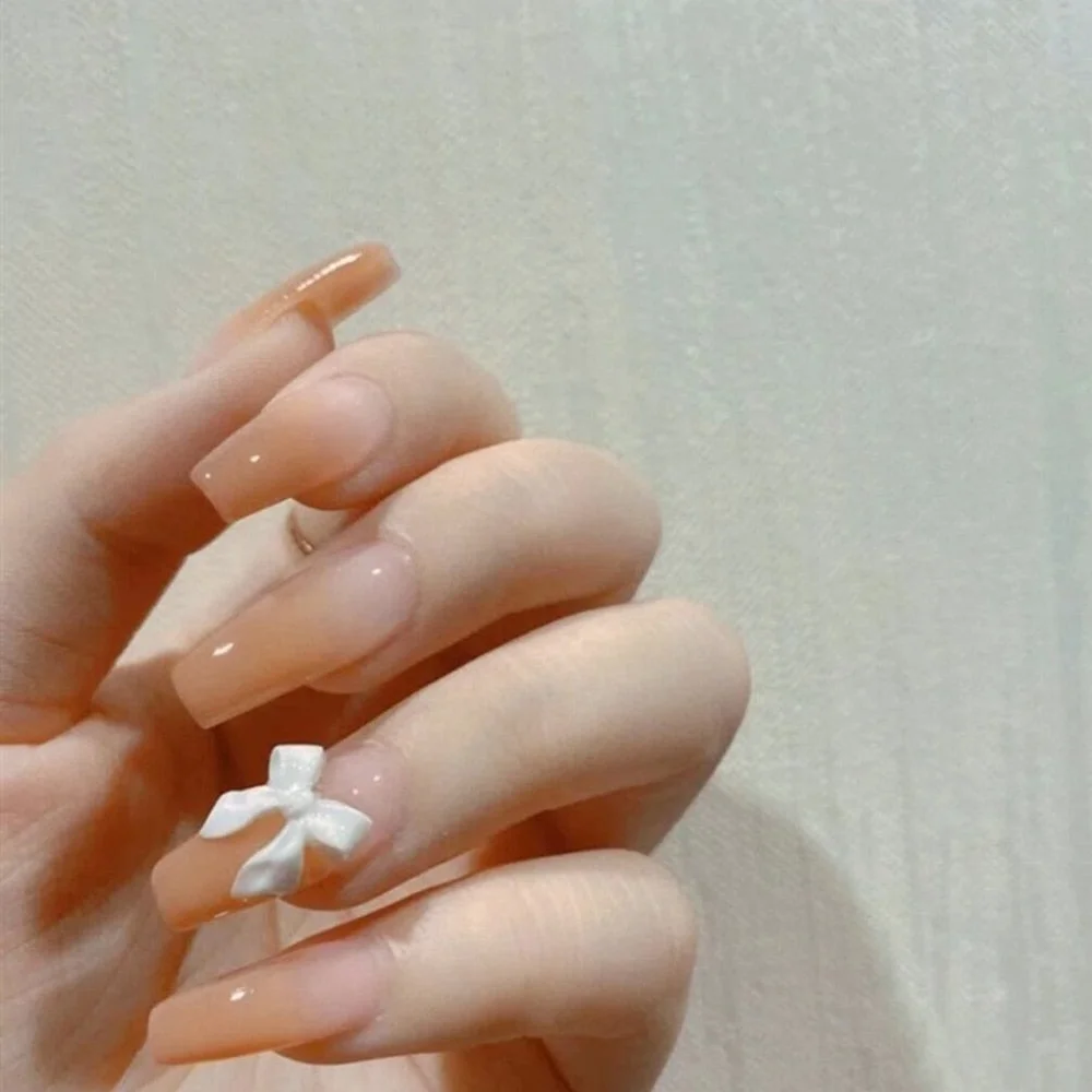 Fake nails with glue designed 24pcs French Ribbon Wear Long Paragraph Fashion Manicure Patch False Nails Wearable Nail Patch TY-Nail Inspo