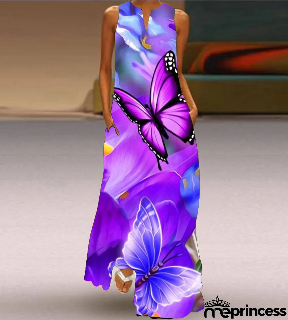 Summer women's sleeveless dress v-neck printed face dress