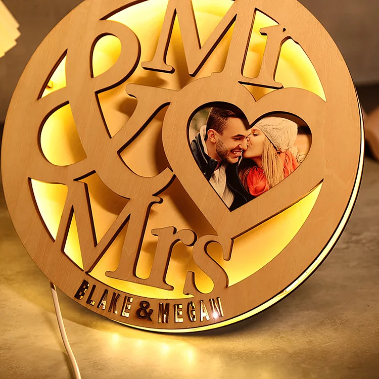 Personalized Photo/Text Wooden Round LED Night Lights