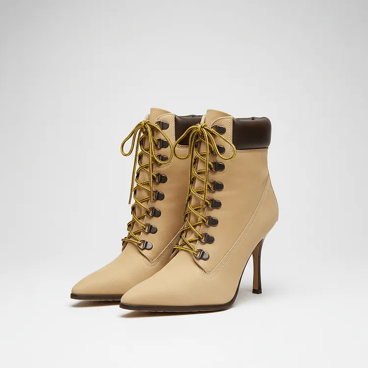 Pointed Toe Lace-up Ankle Boots Vdcoo