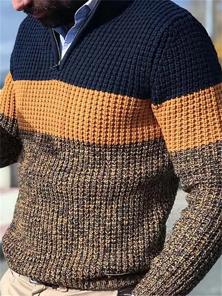Men's Sweater Pullover Sweater Jumper Ribbed Knit Cropped Zipper Knitted Color Block Stand Collar Basic Stylish Outdoor Daily Clothing Apparel Winter Fall Orange Gray M L XL