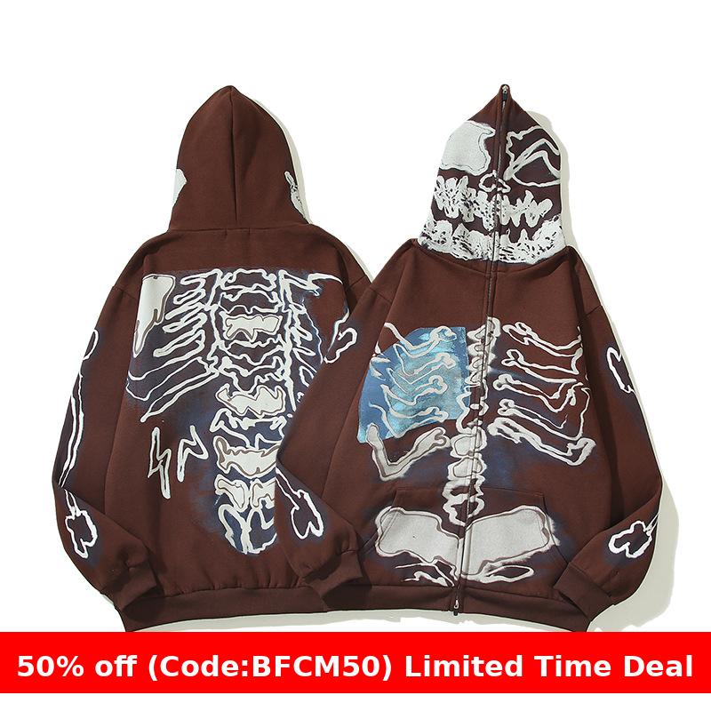 Aonga aelfric eden hoodie Tavis Scott Joint-Name Skull Print Fleece-lined Hoodie Sweater Men's and Women's Loose Coat aonga