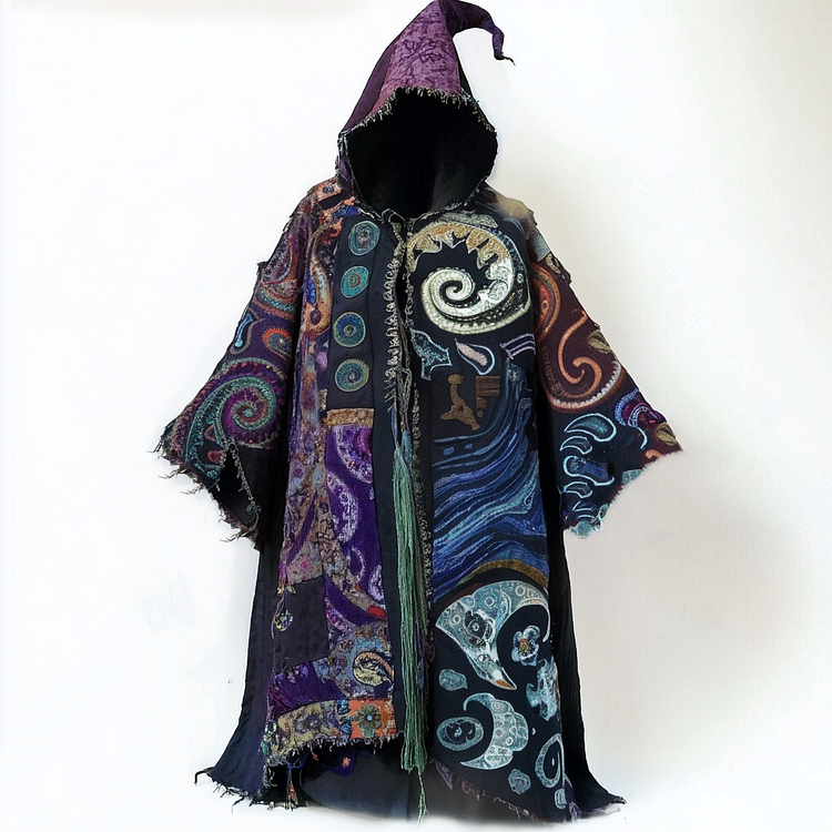 Ethnic print hooded cape robe 55c5