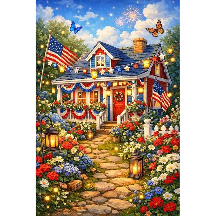 Independence Day Cabin 40*60cm(canvas) Full Round Drill Diamond Painting(With Gift Box)(40 Colors) gbfke