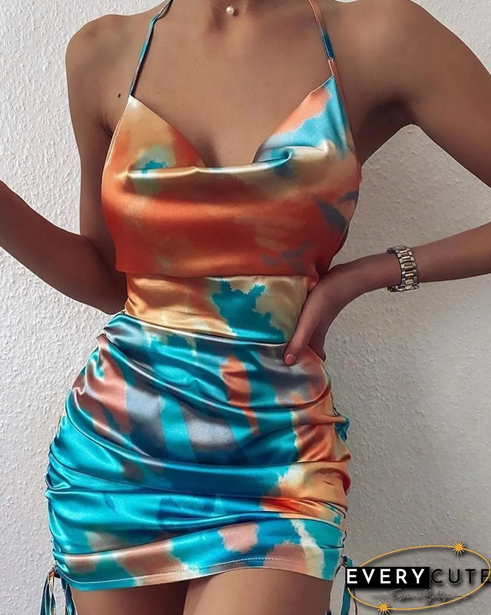 Folded Drawstring Ruched Bodycon Cami Dress P12058