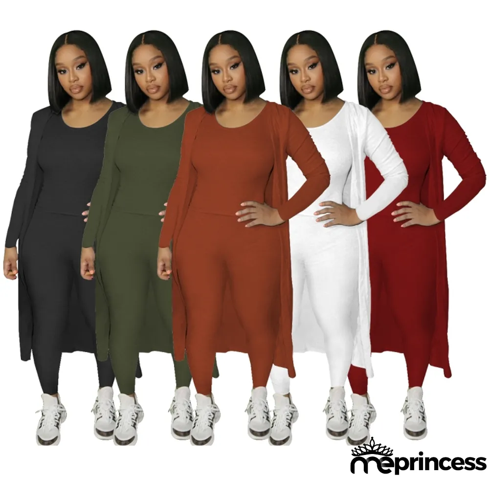 Autumn Red Basic Long sleeve Jumpsuit and Long Coat 2 piece set