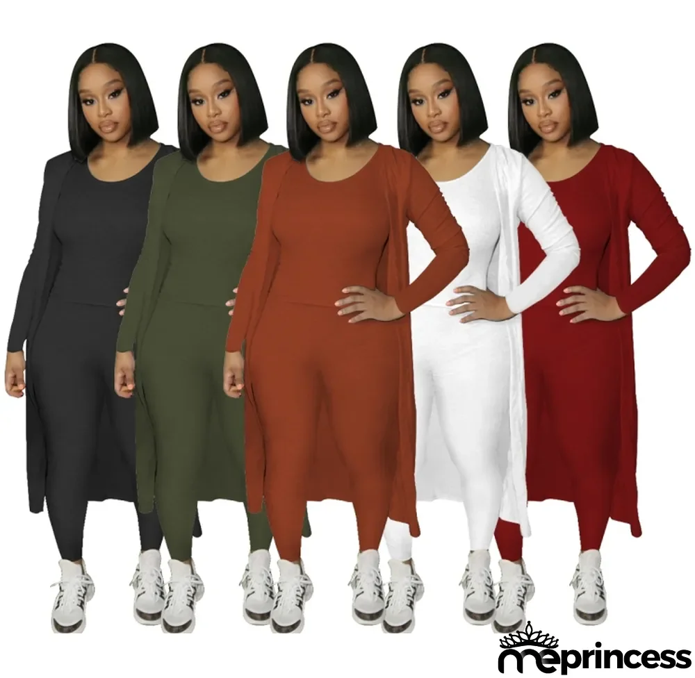 Autumn Red Basic Long sleeve Jumpsuit and Long Coat 2 piece set