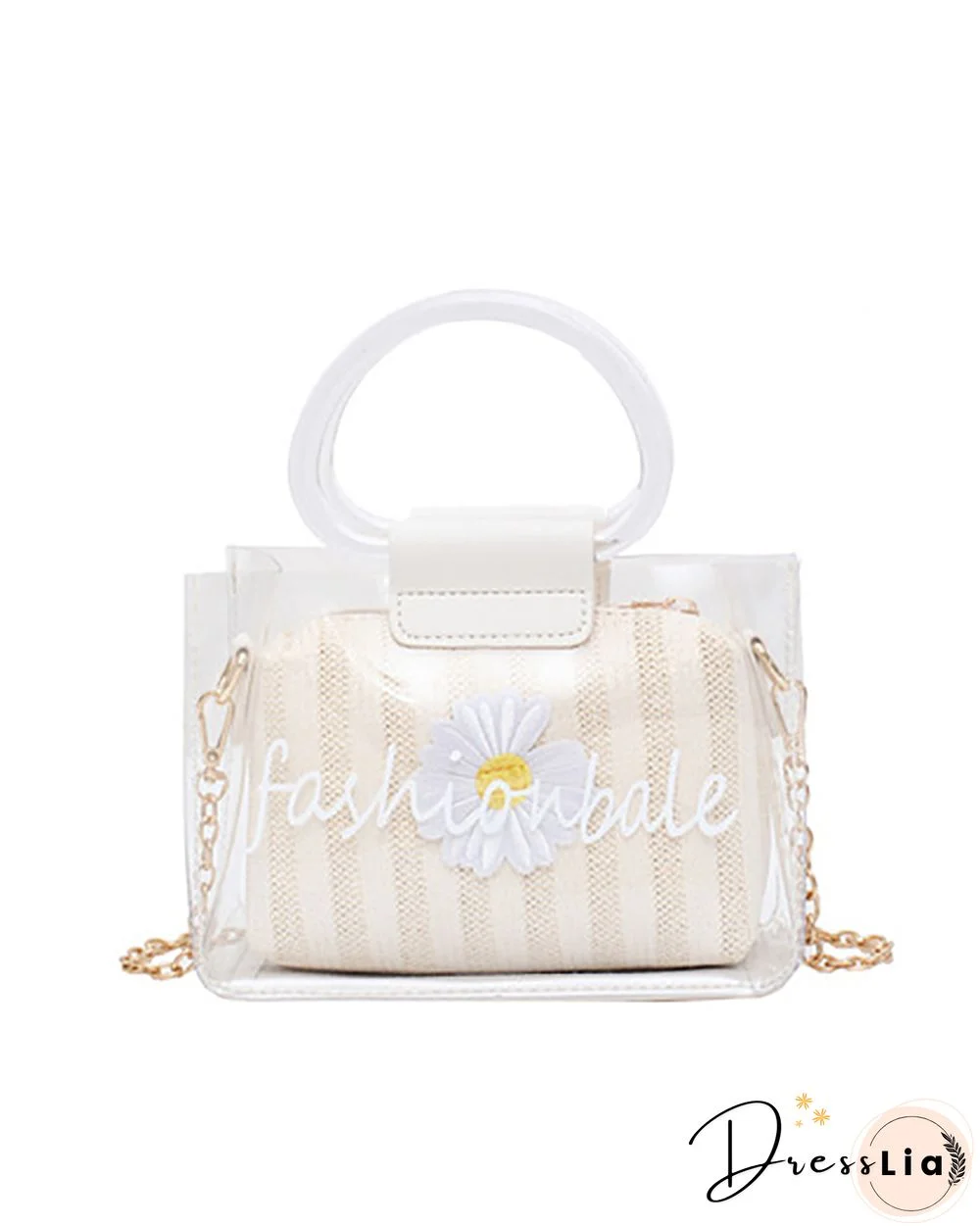 Clear Letter Print Floral Pattern Satchel Bag