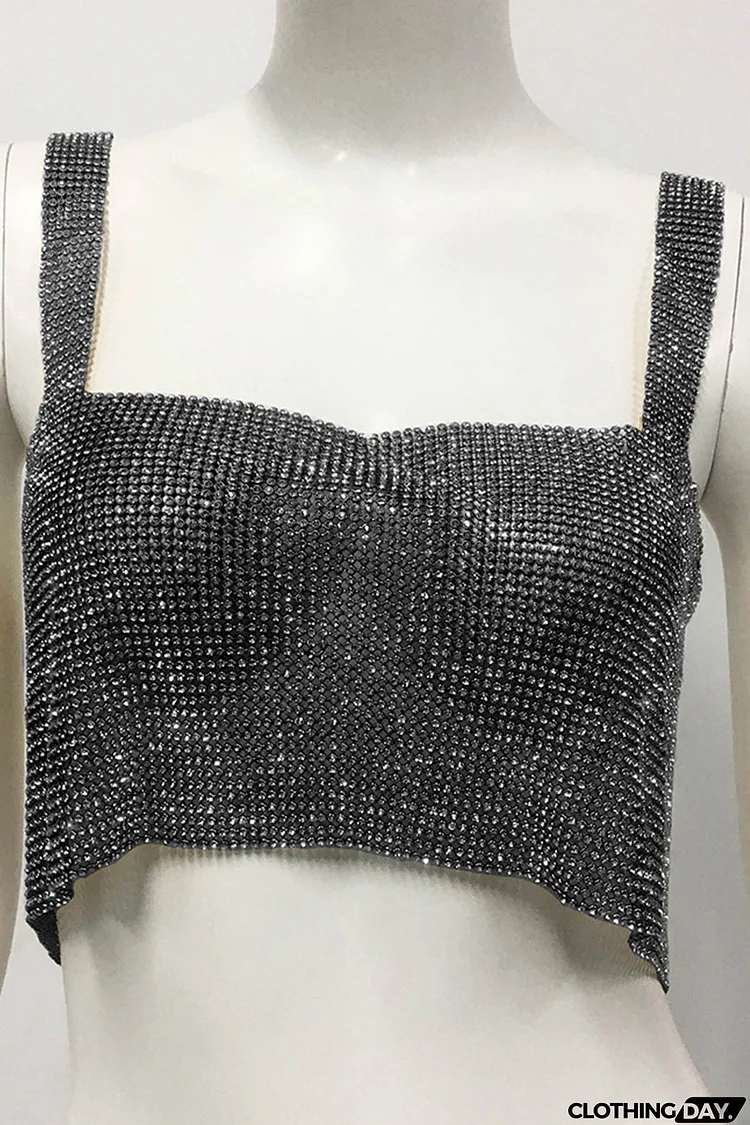 Rhinestone Square Neck Tank Top