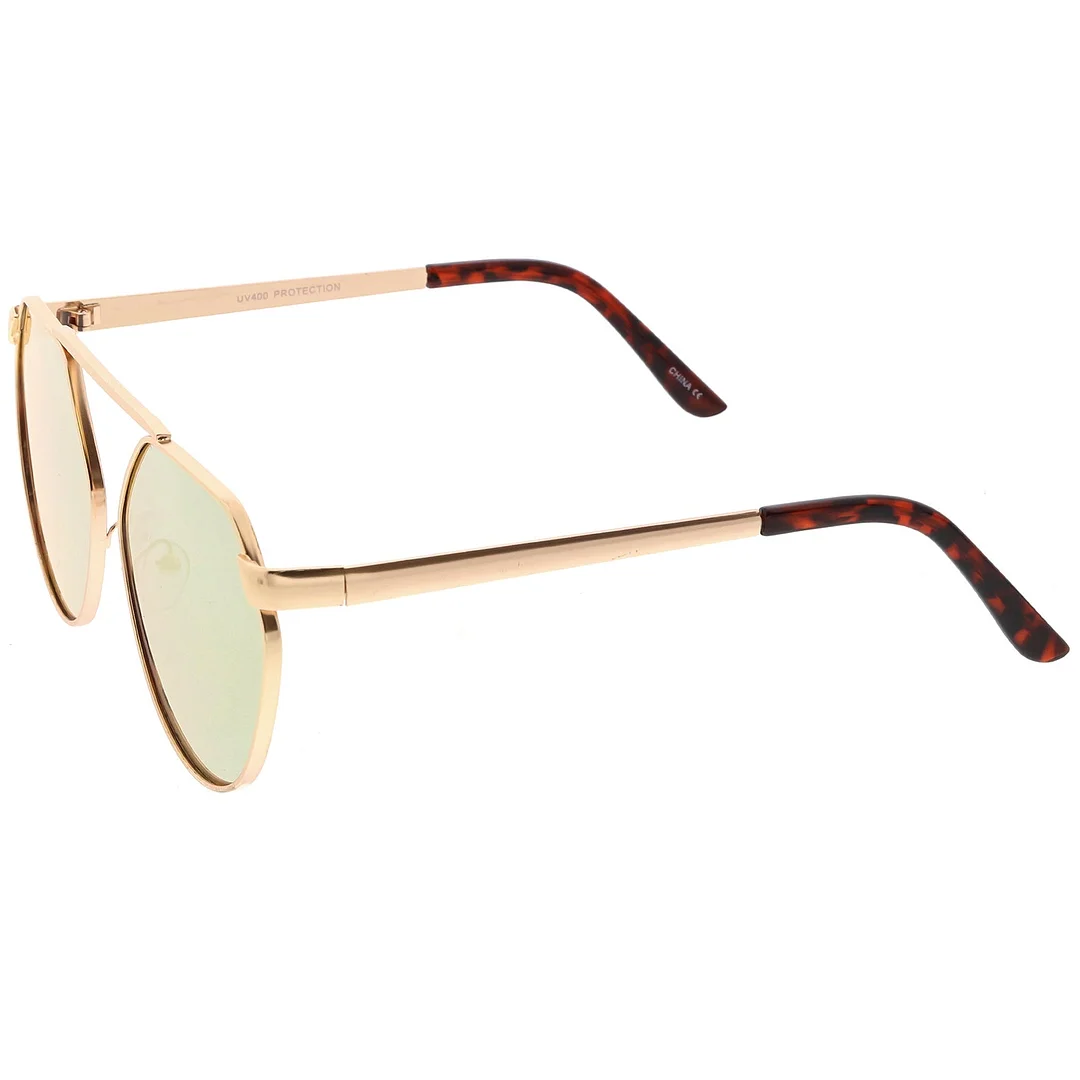 Oversize Geometric Metal Aviator glasses With Mirrored Flat Lens 60mm