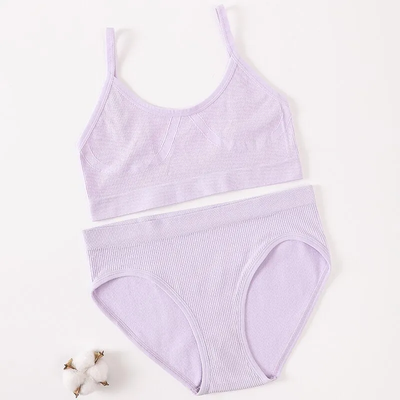 Women Bra Panties Set Seamless Bra Brief Cropped Cami Bralette Crop Top Brassieres Sexy Lingerie Active Bra Sport Underwear Set