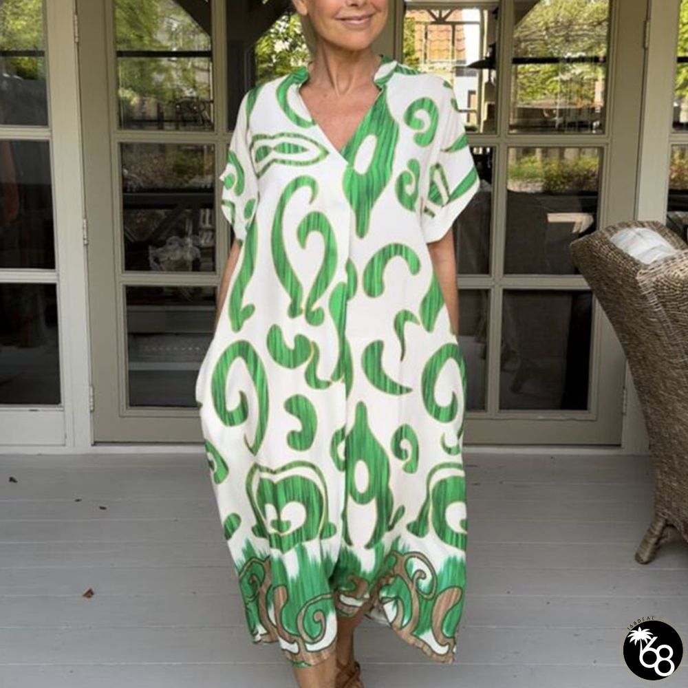 Baggy Green Short Sleeve Midi Dress | 168DEAL