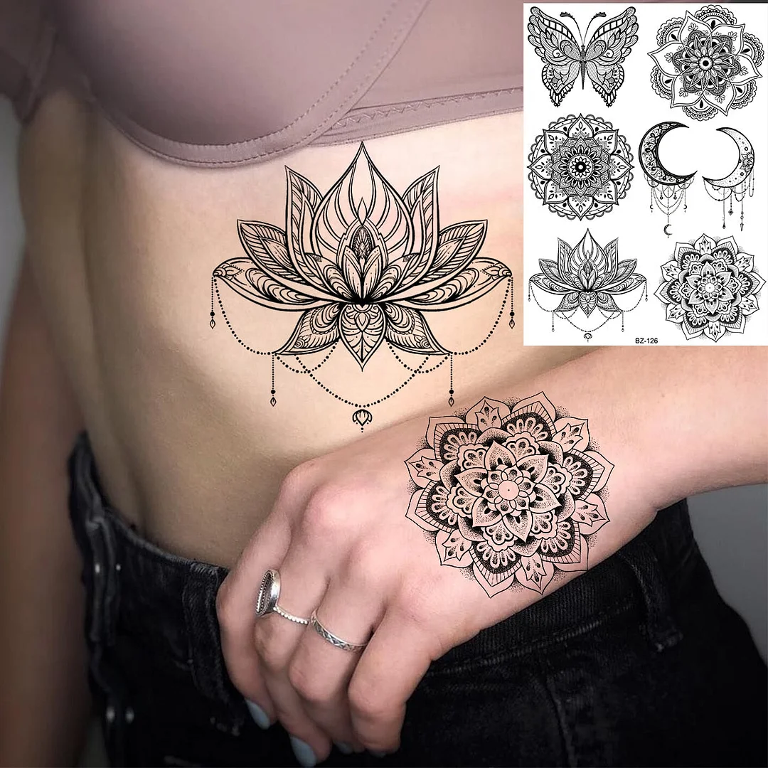 Black Rose Flower Sexy Temporary Tattoos For Women Adult Thigh Peony Skull Realistic Fake Tattoo Sexy Washable Tatoos Sticker