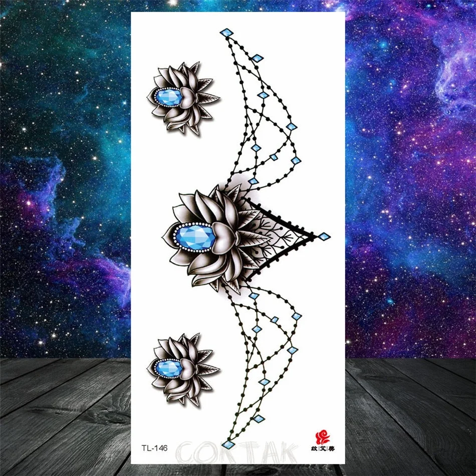 Owl Moth Jewelry Temporary Tattoo For Women Men Mandala Henna Flower Tattoo Mehndi Fake Pendants Geometric Tatoo Chest Back Lace