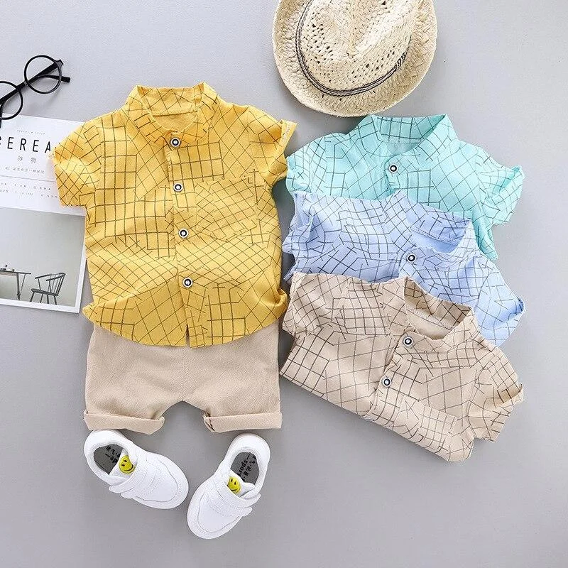 Summer Baby Boy Clothes Kids Clothes Sets Geometric Shirt  + Pants Suit Short Infant Boy Print Sports Set