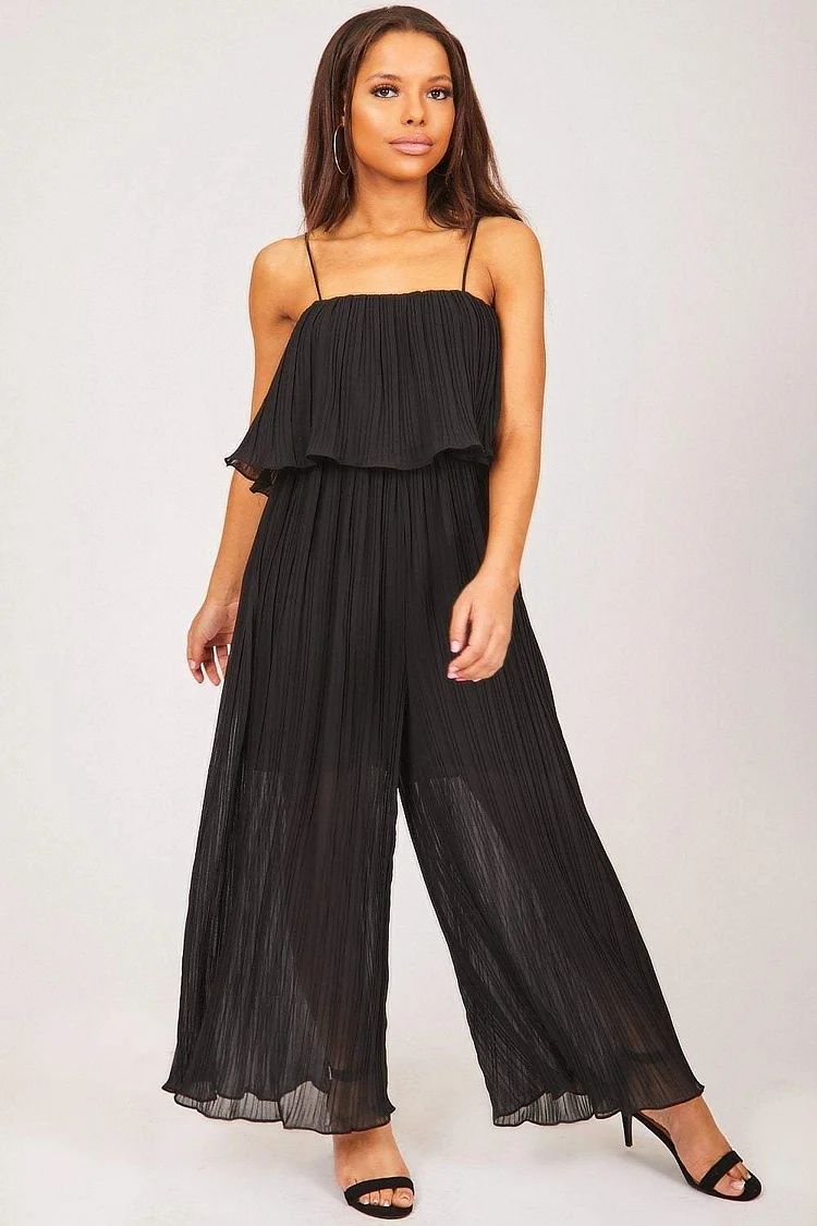 Black Wide Leg Sheer Crepe Jumpsuit Katch Me