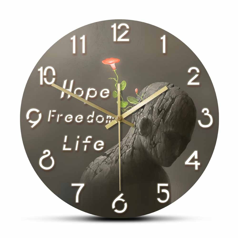 

Red Flower On Broken Human Sculpture - Frameless Acrylic Wall Clock, 501 Original