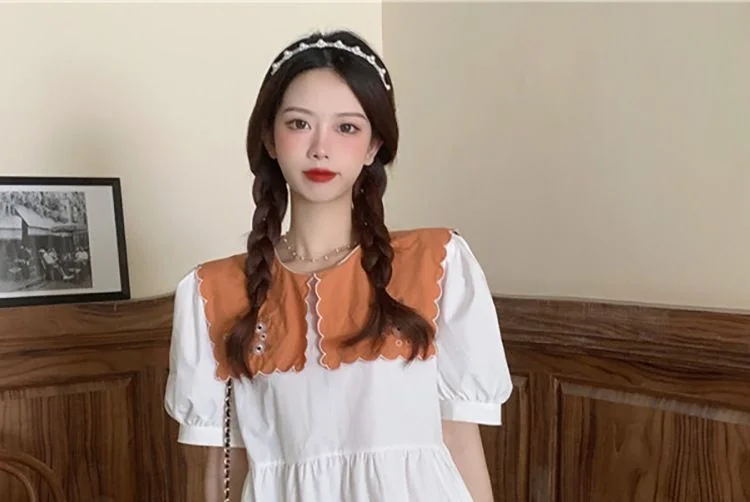 Short-Sleeve Collar Midi A-Line Dress YP1710
