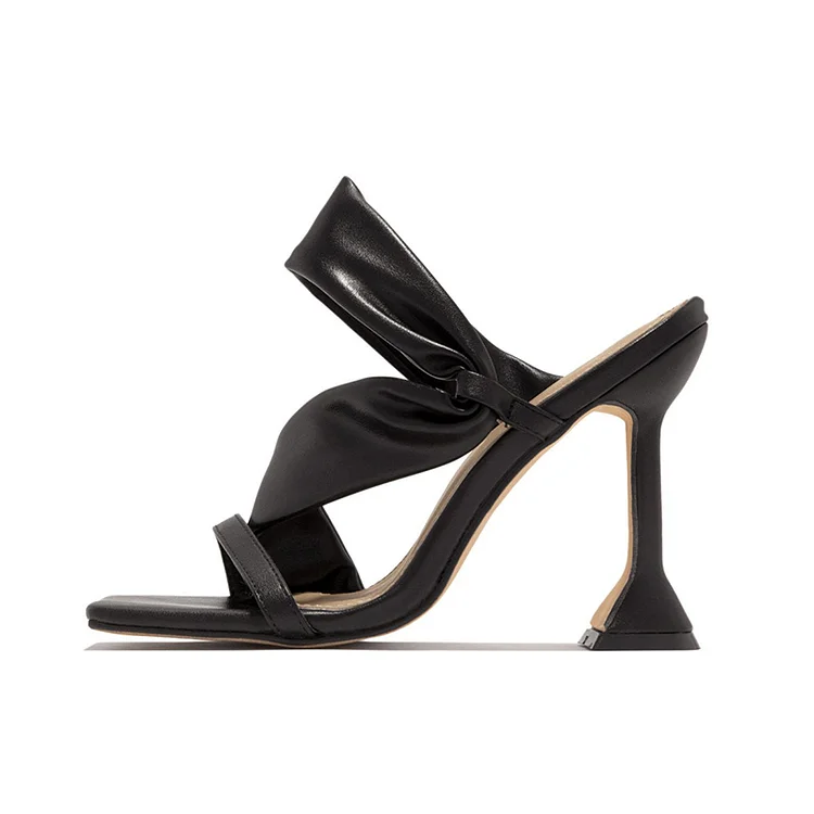 Black Stiletto Heels Square Toe   Sandals with Straps Vdcoo