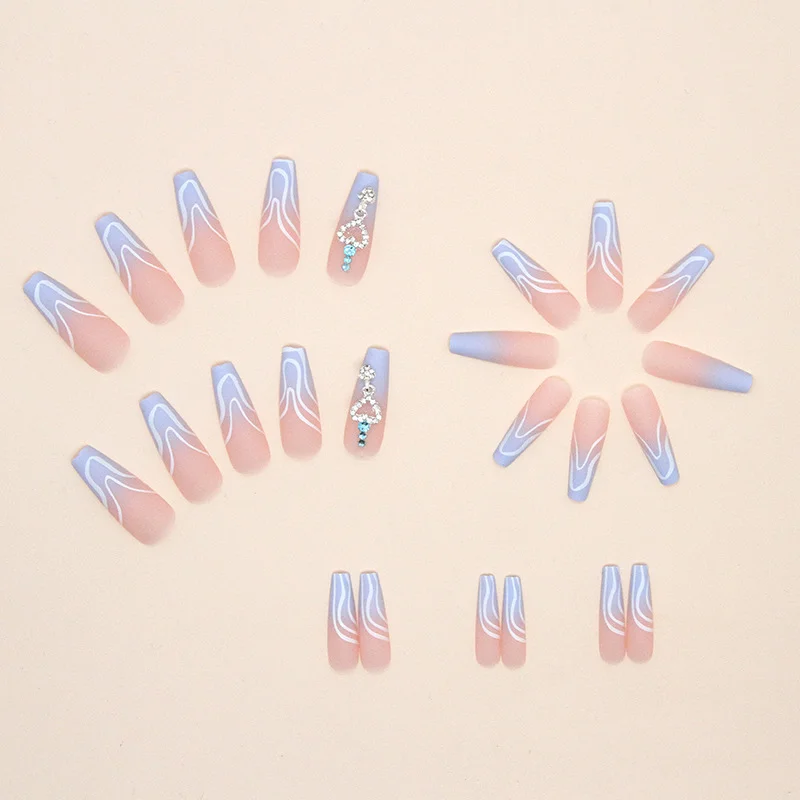Churchf Churchf Grain Long Ballet Gradient Ins Wind Flash Diamond Love Diamond Wear Fake Nail Products