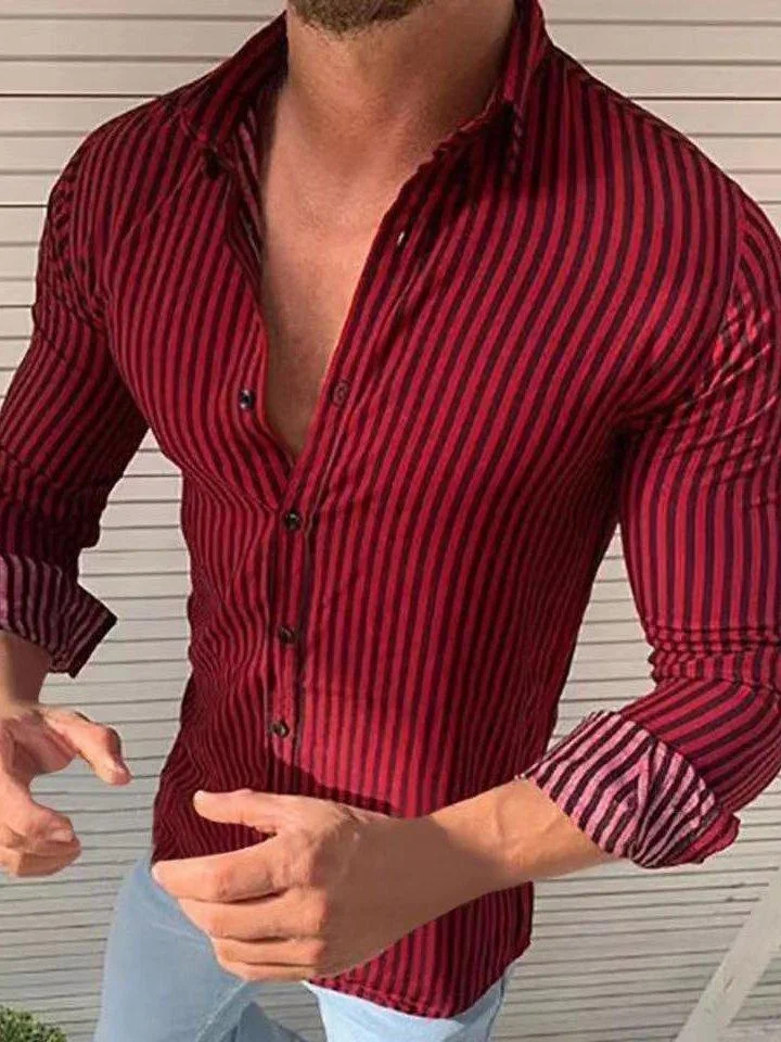 men's autumn style trendy men's striped long-sleeved shirt