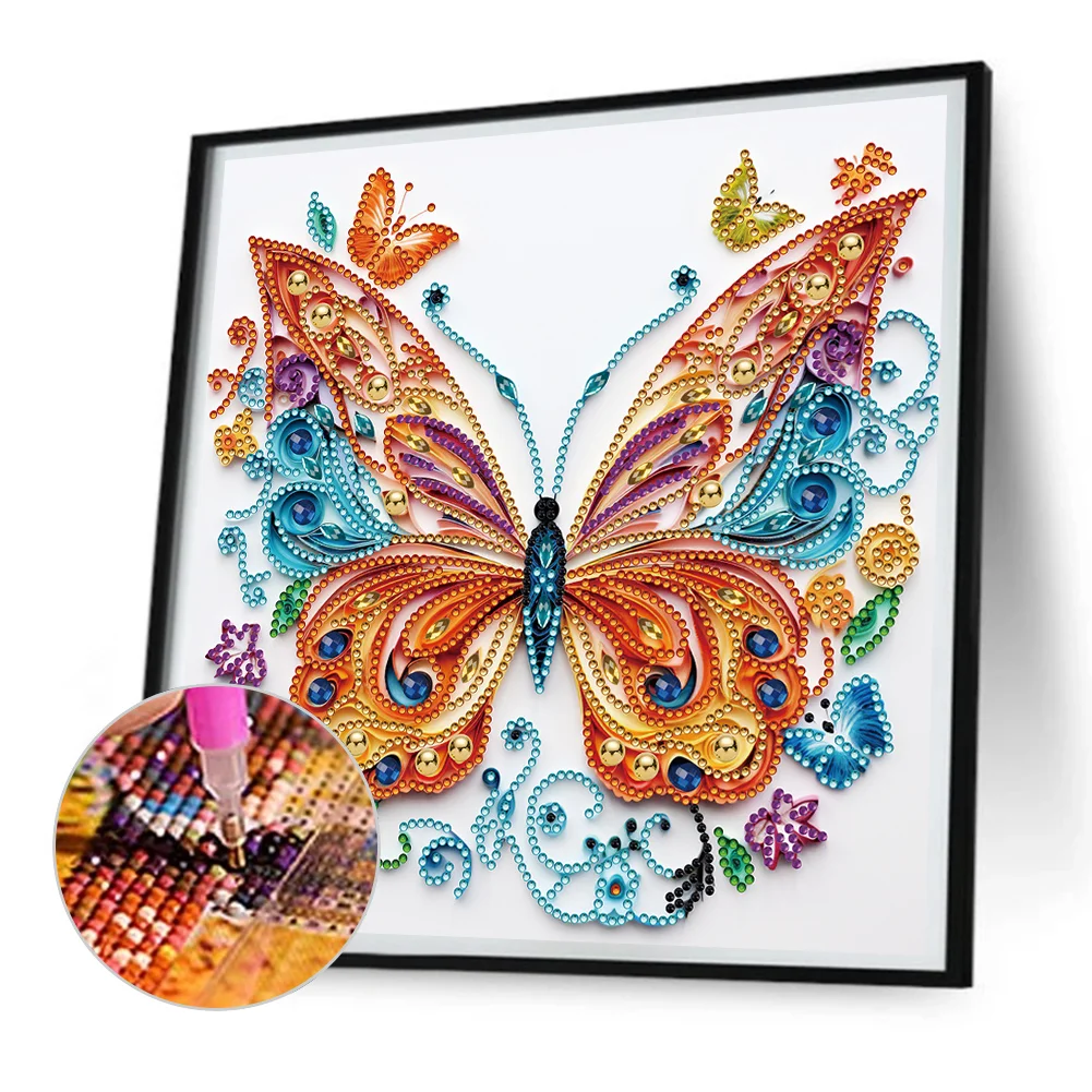Diamond Painting - Partial Special Shaped Drill - Flower Butterfly(Canvas|30*30cm)