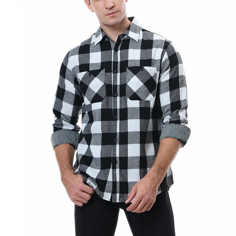 Men's Plaid Shirt Long Sleeve Cotton Plaid Shirt