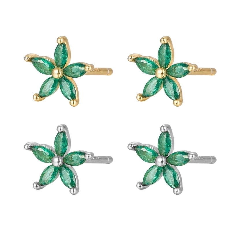 1 Pair 925 Sterling Silver Flower Ear Studs