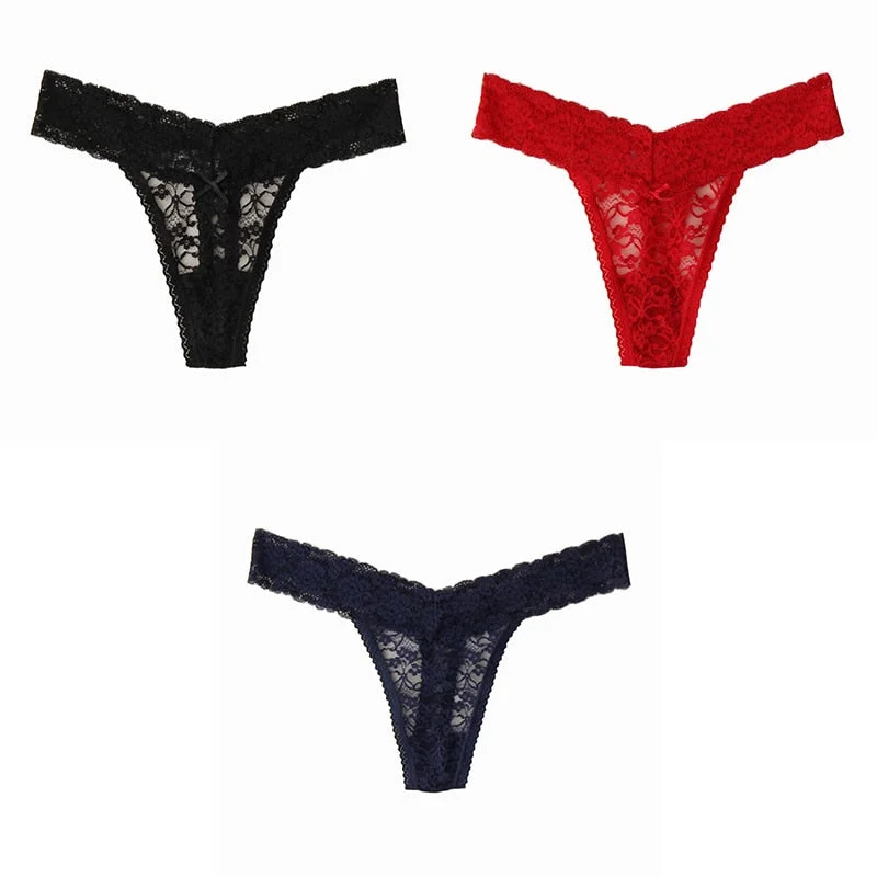 BANNIROU New Woman Underwear Sexy Lace Underwear Woman Hot Sale Low Waist Soft Female Panties New Plus Size Thongs Lace 3 Pieces