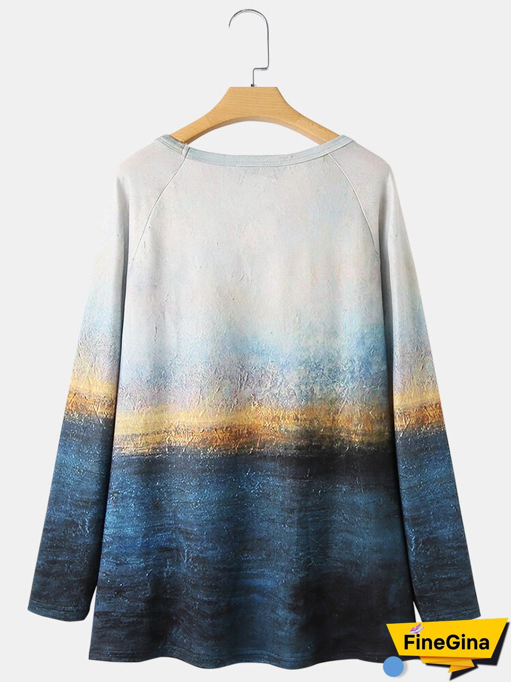 Landscape Prints Long Sleeves O-neck Casual T-shirt For Women