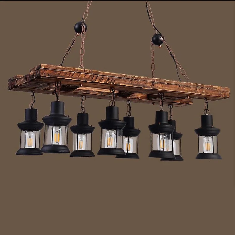 Vintage Chandelier Wood Farmhouse Chandelier Industrial Dining Room Chandeliers with 8 Lantern Lights - Appledas