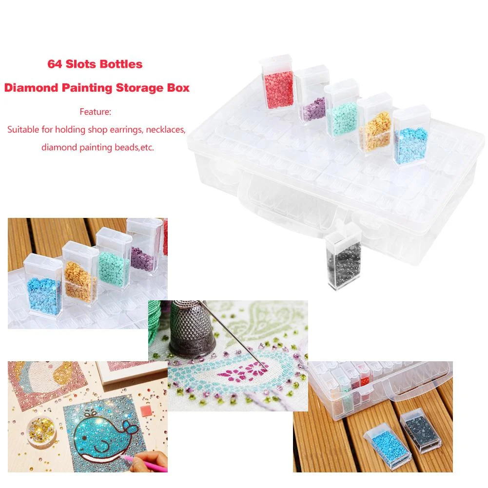 64 Grids Clear Plastic Diamond Storage Box DIY Diamond Painting Drill Case