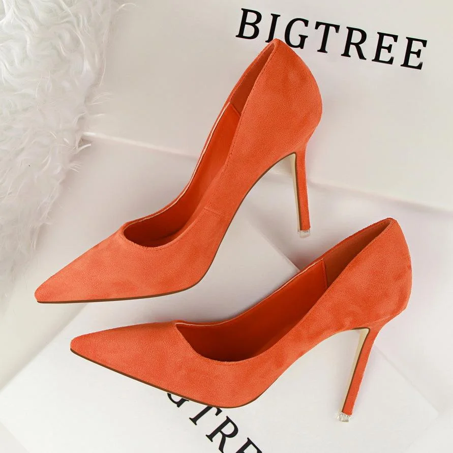 Fashion simple stiletto high-heeled shallow pointy suede sexy shoes