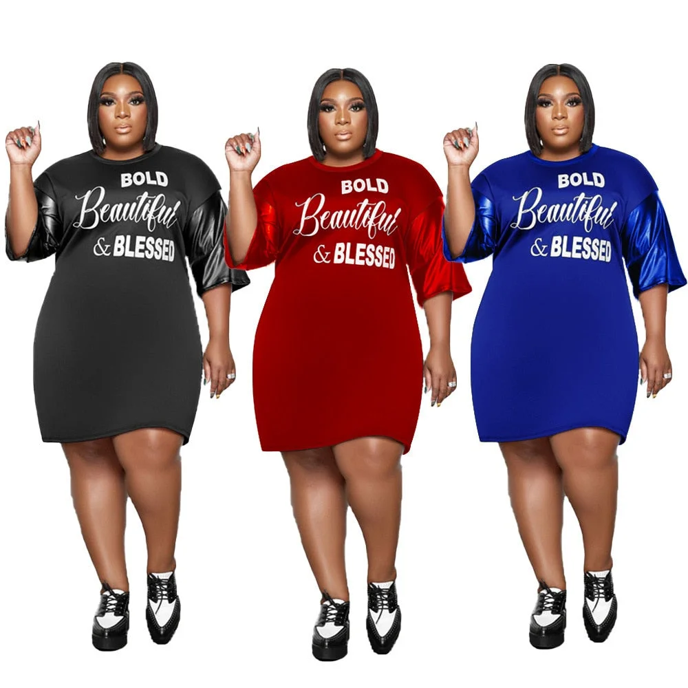 Plus Size Women's Clothing Dresses for Women Letter Print O Neck Loose Fashion Mini Dress 5xl Women 2022 Wholesale Drop Shipping