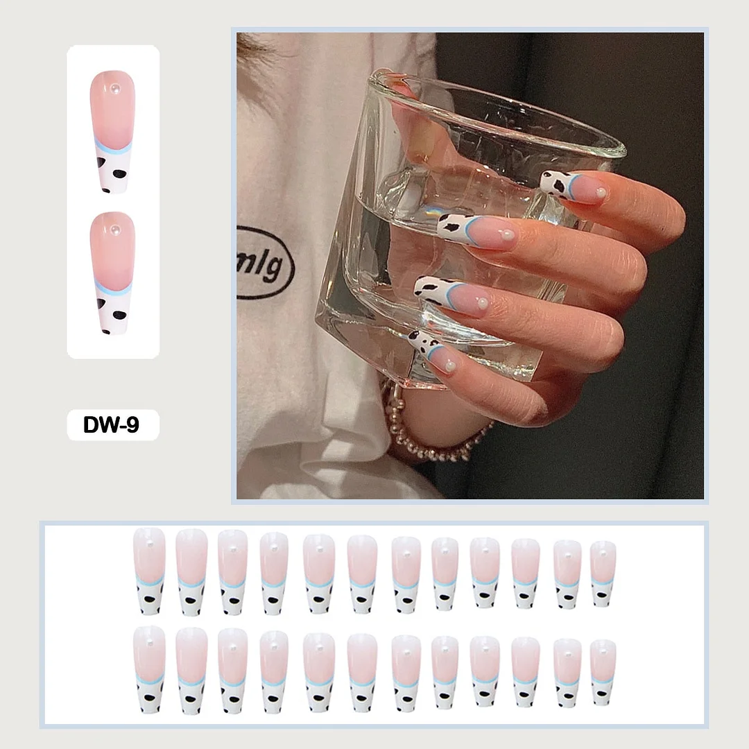 24Pcs Personality Painted Animal Pattern Cow Pattern Leopard Printed Wearable False Nails Fake Nails With Glue And Wearing Tools-Nail Inspo