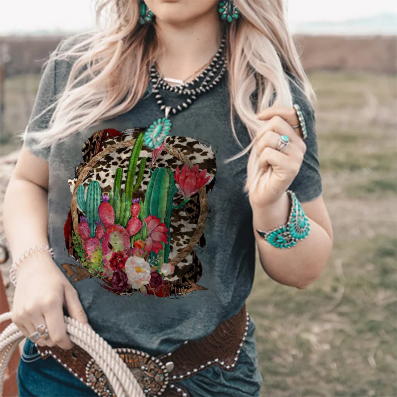 Leopard Cactus Graphic Women Casual T-shirt Designer
