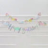 10 SETS Flashing Unicorn Mermaid Happy Birthday Cardboard Flags Kids Party Decoration