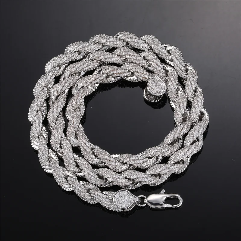 8MM Hip Hop Zircon Iced Out Rope Chain Men Necklace Jewelry-VESSFUL