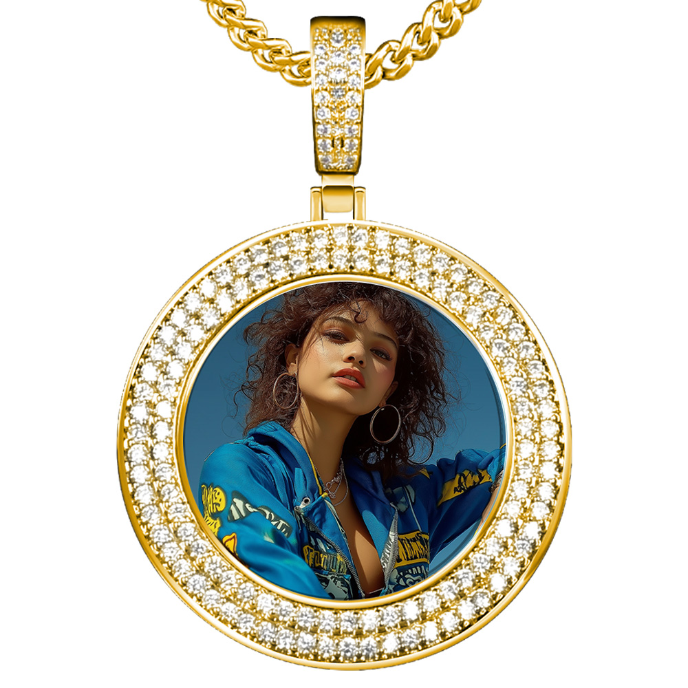 Custom Picture Double Zirconia Round Gold/Silver Pendant Necklace
