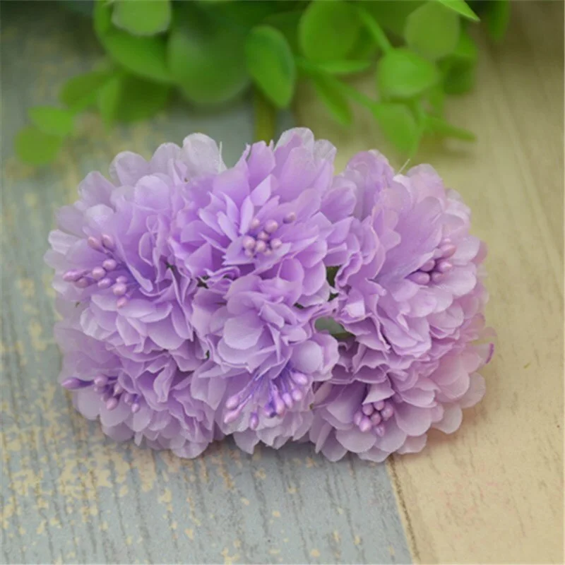 6pcs/lot  Silk Artificial Mini Rose Flowers Bouquet Multicolor Scrapbooking Fake Flower Stamen  Wedding  Decoration Diy Handmade