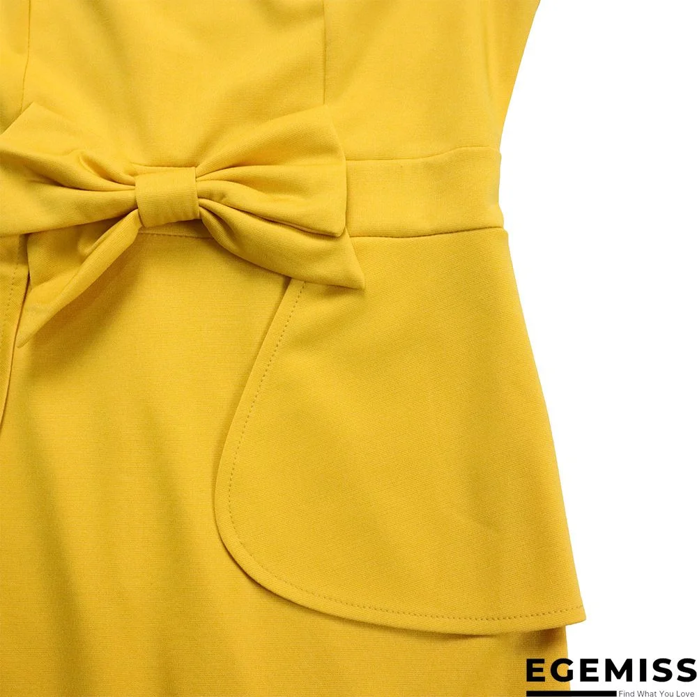 Yellow Fashion Casual Solid Patchwork Slit O Neck Sleeveless Dress Dresses | EGEMISS